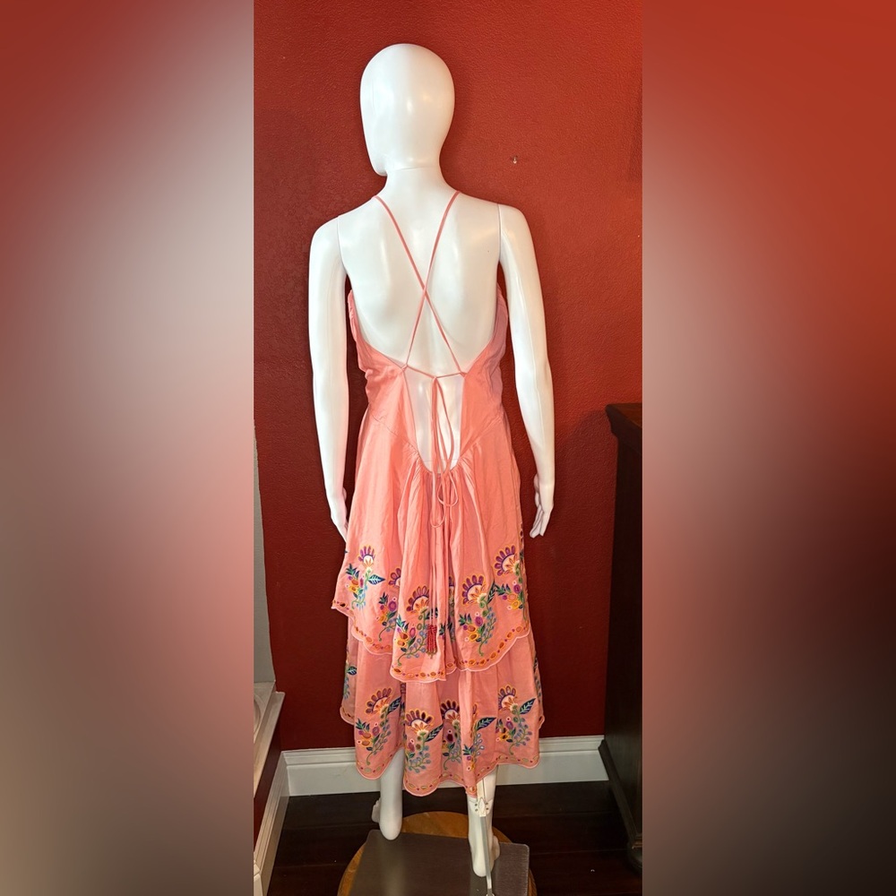 NWT Farm Rio Richelieu Crossed Front Parrot Midi Dress Pink Size M - Picture 3 of 9